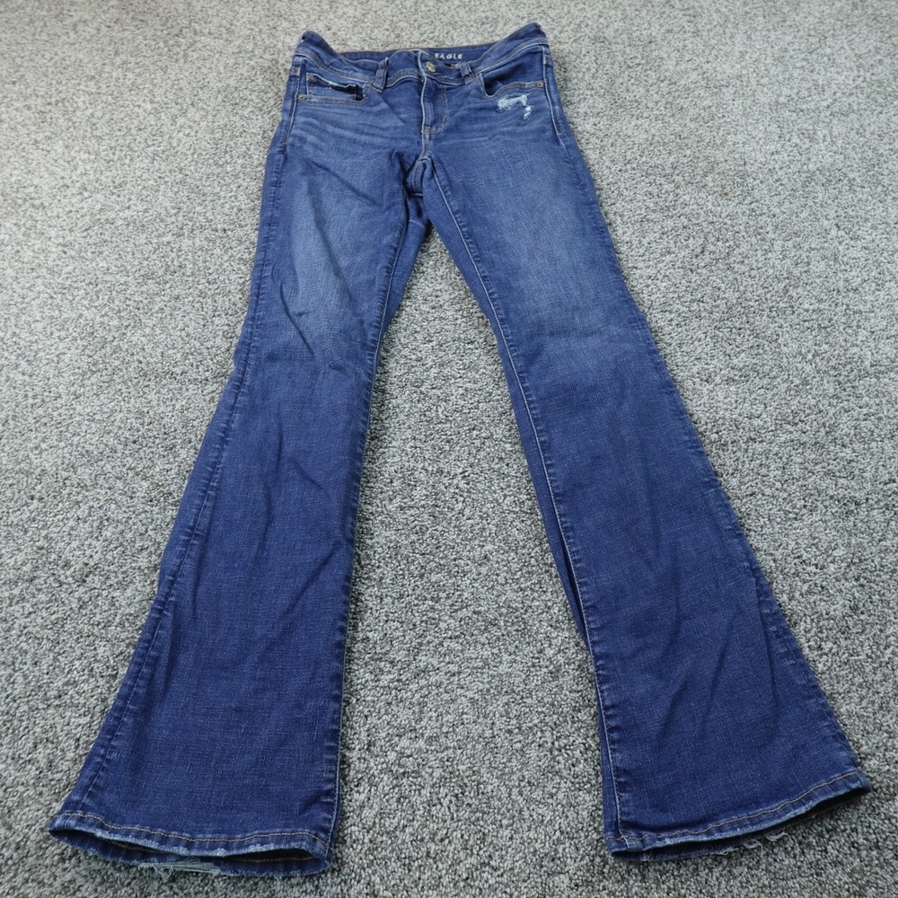 American Eagle Jeans Womens 2 Dark Blue Denim Pants Kick Boot Low Rise Stretch